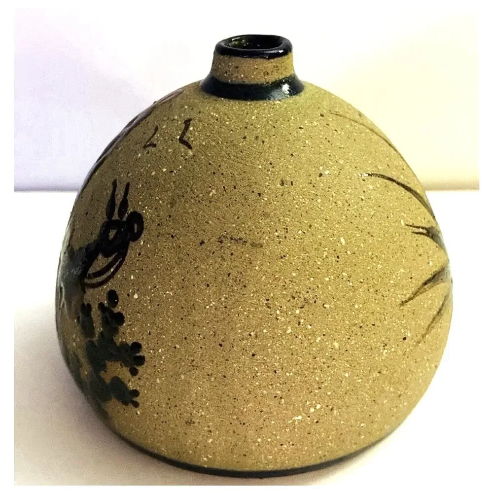 Vintage Tonala Mexico Pottery Vase Signed Carmela Zambrano Folk Art Deer Scene